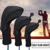 3Pcs Black Golf Head Covers Driver 1 3 5 Fairway Woods Headcovers