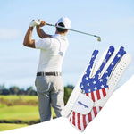 1Pc Left-hand Golf Glove Adjustable Closure American Flag Pattern Wear Resistant Synthetic Leather Golf Glove for Men