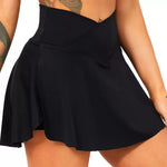 Women Pleated Skirt with Pockets Short Athletic Skirts Crossover High Waisted Golf Skorts