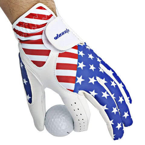 Golf Gloves American Flag Men's Left Hand Leather Soft Breathable Pure Sheepskin All Weather Grip