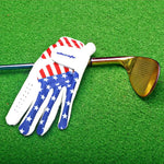 1Pc Left-hand Golf Glove Adjustable Closure American Flag Pattern Wear Resistant Synthetic Leather Golf Glove for Men