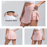 Women Pleated Skirt with Pockets Short Athletic Skirts Crossover High Waisted Golf Skorts