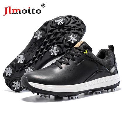 Waterproof Men‘s Leather Golf Shoes Non-slip Spikes Lace Up Golf Athletic Shoes Big Size 47