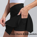 Women Pleated Skirt with Pockets Short Athletic Skirts Crossover High Waisted Golf Skorts