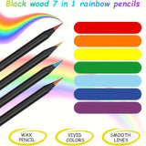 10 Pcs Colored Black Wood Pencils, 7 in 1 Rainbow Drawing Pencil. for Sketching, Doodling, Coloring, Painting