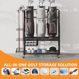 Black Golf Bag Storage Rack Stand with Wheels - 44.5 inches High