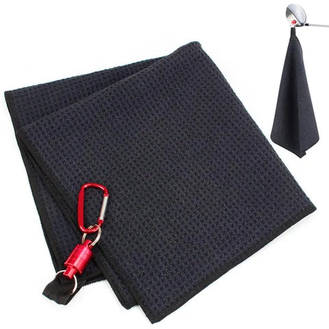 Golf Cleaning Towel Black 15.7x15.7 Inch With Magnet Hook Microfiber Supplies Golf Special Use Wet and Dry Dual Cleaning Towel