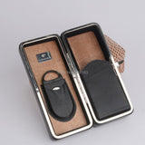 COHIBA Travel Cigar Case  Black Leather Cedar Wood Lined Cigar Holder Mini Humidor with Cutter