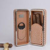 COHIBA Travel Cigar Case  Black Leather Cedar Wood Lined Cigar Holder Mini Humidor with Cutter